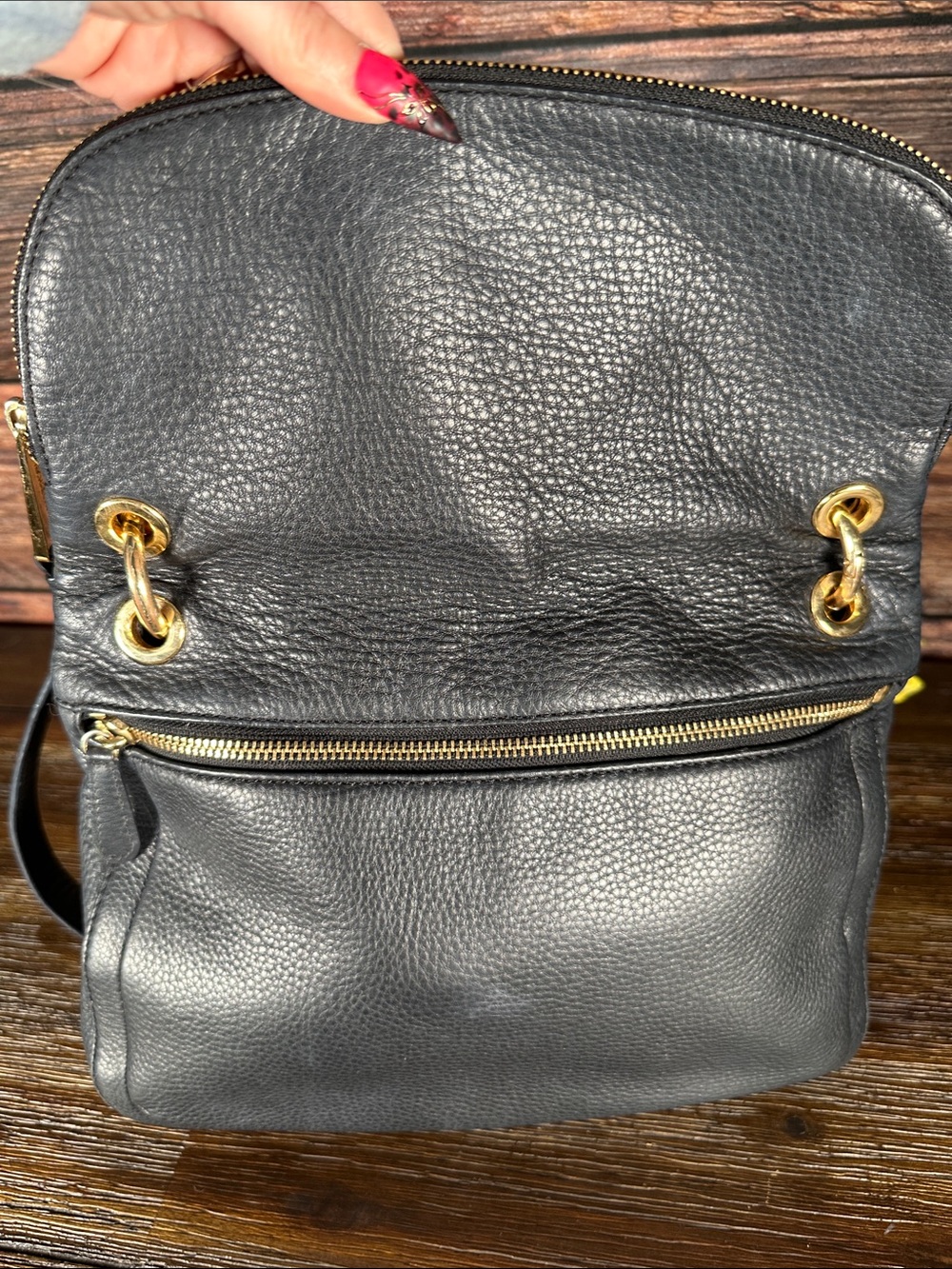 Michael Kors Dark Navy Pebbled Leather Flap Crossbody with Gold Hardware - Picture 6 of 7